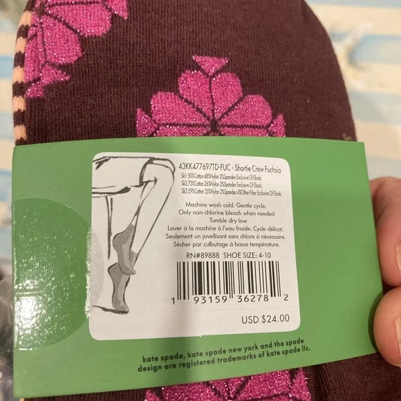 Kate Spade Fuchsia and Maroon Leaf Socks - Picture 4 of 4